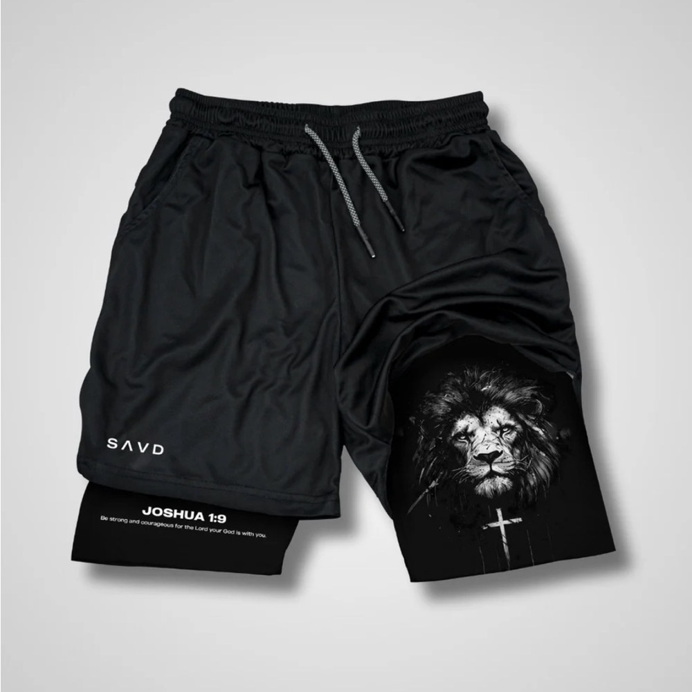 Joshua 1:9 Lion Shorts – Men’s Gym/Streetwear – Good Used (No Drawstring)
